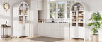 K&K 71' Tall Arched Kitchen Pantry Cabinet with Door Shelves, Farmhouse Kitchen Storage Cabinet with Open & Adjustable Shelves, Hidden Drawer & Glass Door, Cupboard for Kitchen, Dining Room, White - Grand Goldman Shop