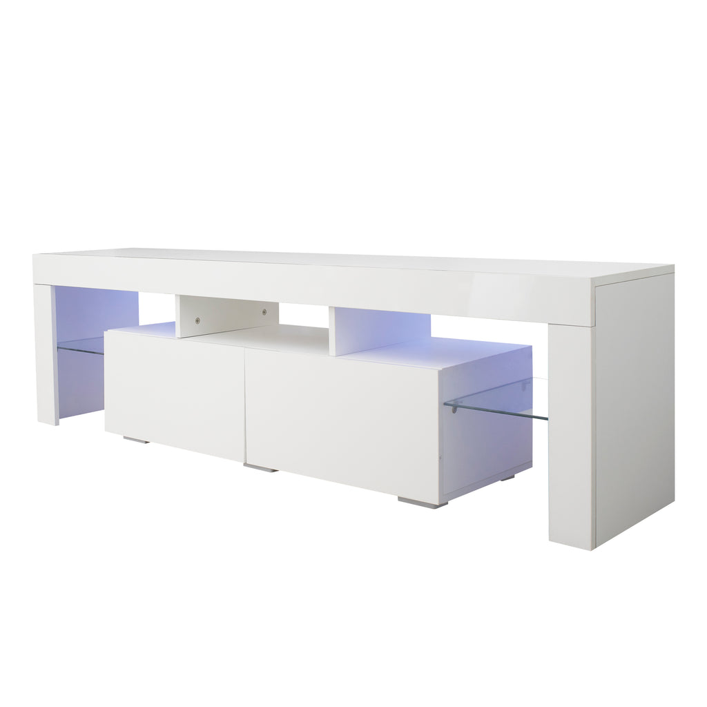 Modern White TV Stand, 20 Colors LED TV Stand w/Remote Control Lights - Grand Goldman Shop