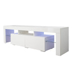 Modern White TV Stand, 20 Colors LED TV Stand w/Remote Control Lights - Grand Goldman Shop