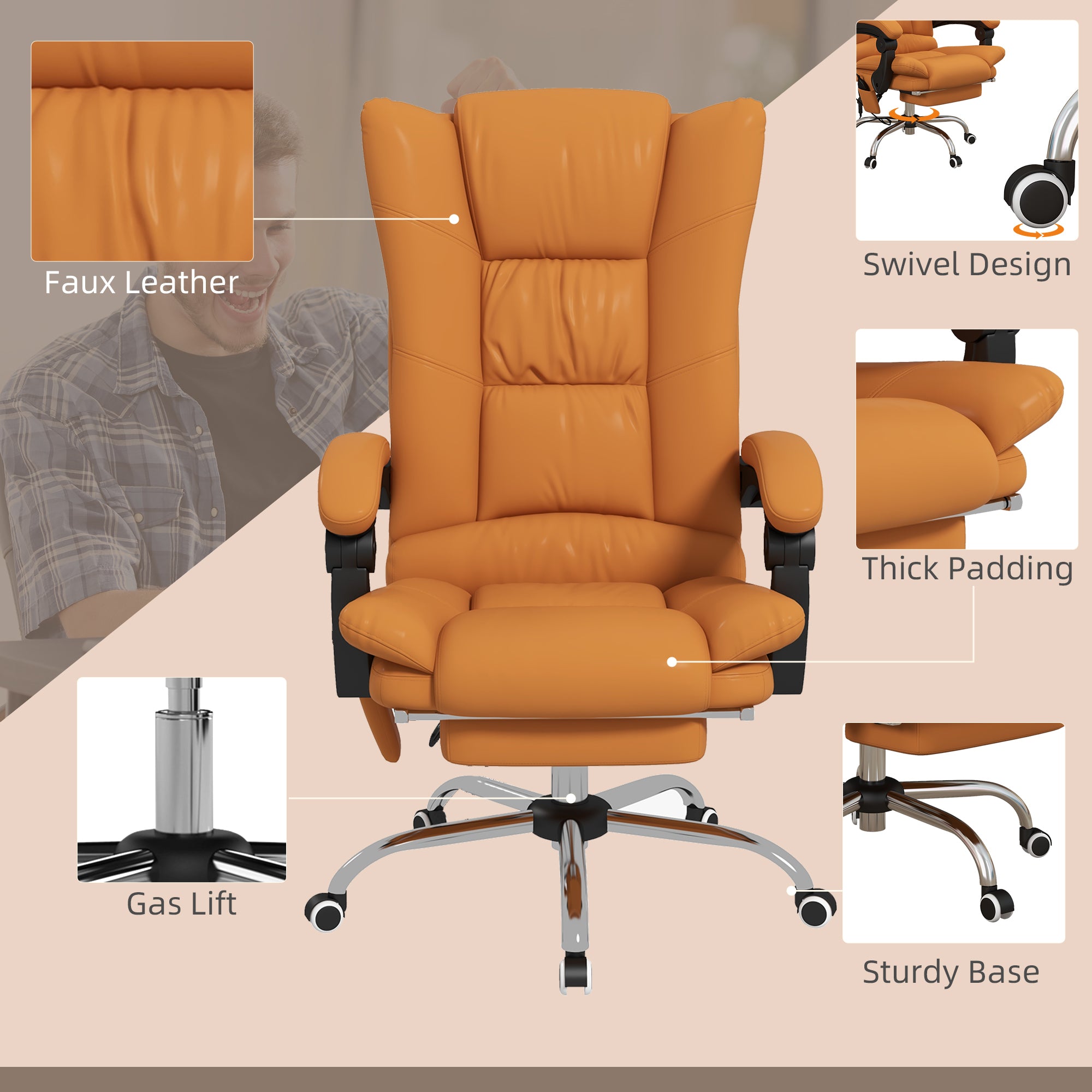 Vinsetto Executive Massage Office Chair with 4 Vibration and Heat, 3 Modes, PU Leather Swivel Chair with Adjustable Height, R