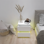 White Color High Glossy 2 Drawers Bedside Table with RGB Led Light Nightstand with Bluetooth Control - Grand Goldman Shop