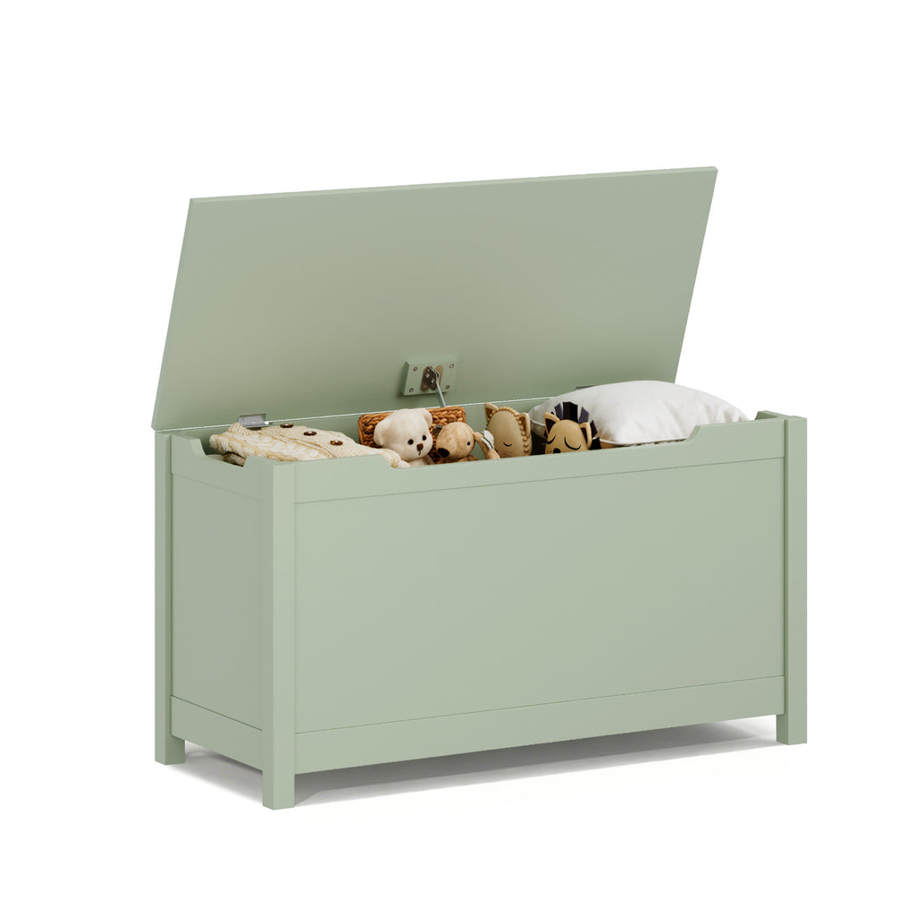 Kids Wooden Toy Box Storage with Safety Hinged Lid for Ages 2+ (Sage) - Grand Goldman