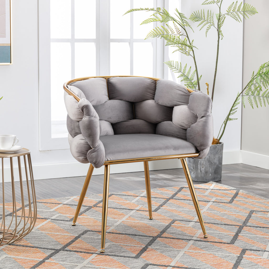 Luxury Modern Simple Leisure Velvet Single Sofa Chair Bedroom Lazy Person Household Dresser Stool Manicure Table Back Chair Gray - Grand Goldman Shop
