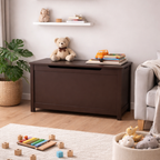 Kids Wooden Toy Box Storage with Safety Hinged Lid for Ages 2+ (Coffee) - Grand Goldman
