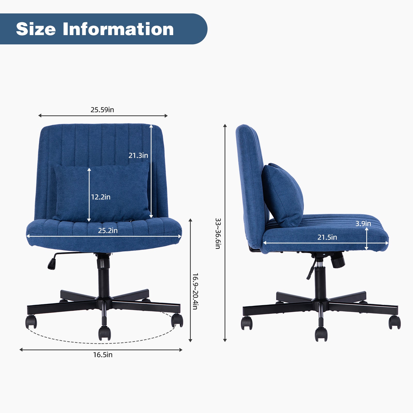 Modern Linen Blue Criss Cross Office Chair with Adjustable Height, Ergonomic Design, and Breathable Fabric in Blue Linen Mate
