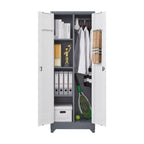 Heavy Duty Grey Metal Storage Cabinet with Locking Doors, Hanging Rod & Shelves, 65' H Broom Closet for Garage or Basement - 