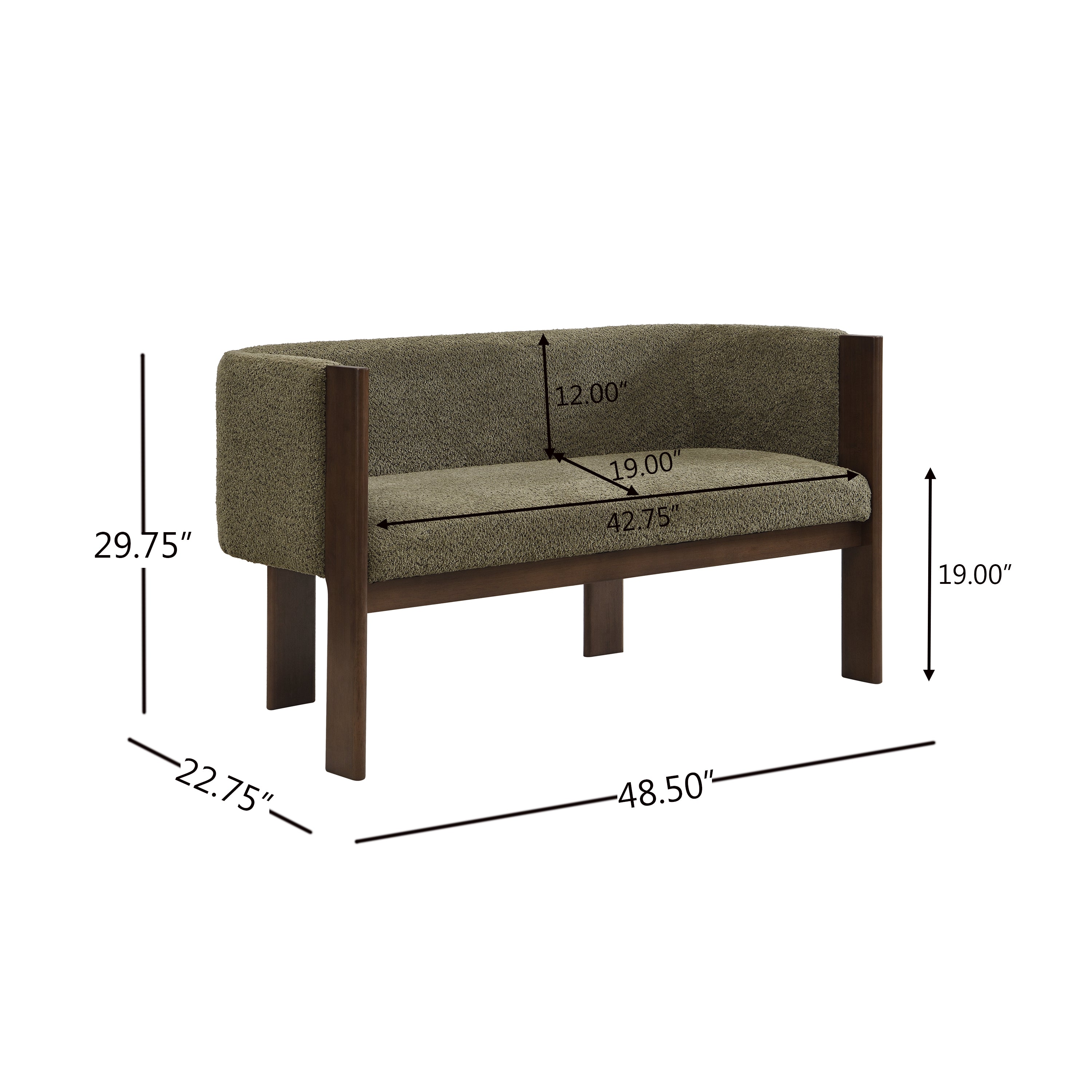 48.5' Upholstered Solid Loveseat (Walnut+Green) - Grand Goldman Shop