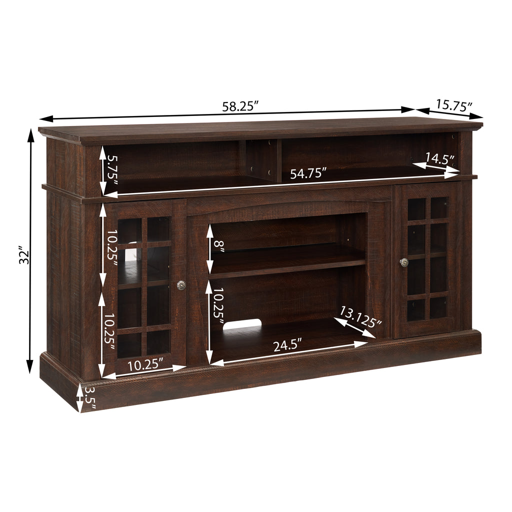Classic TV Media Stand Modern Entertainment Console with 23' Fireplace Insert for TV Up to 65' with Open and Closed Storage Space, Espresso, 58.25'W*15.75'D*32'H - Grand Goldman Shop