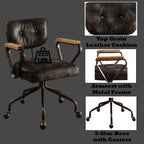 Hallie Vintage Black Top Grain Leather Office Chair | Premium Home Decor - Grand Goldman