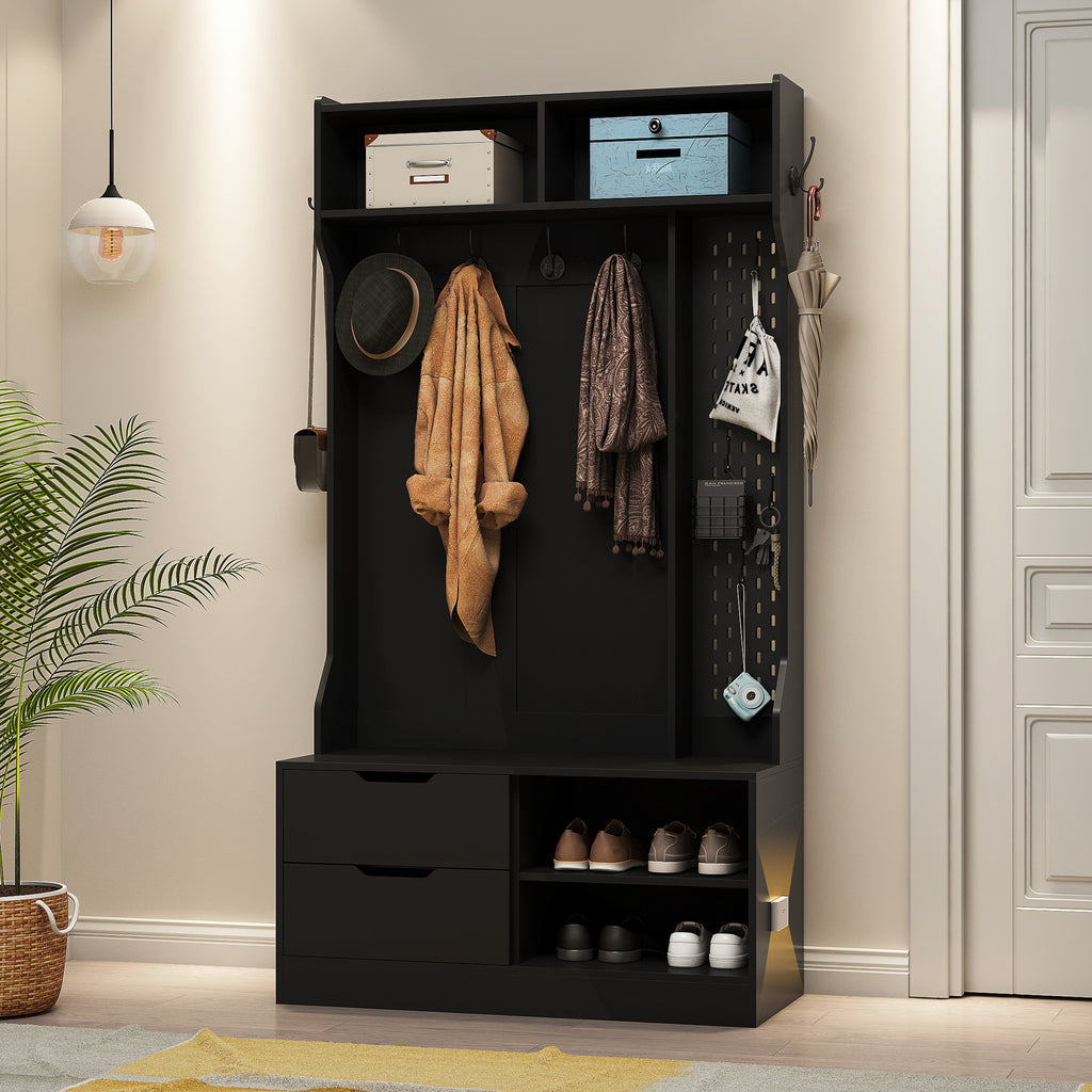 Hall Tree with 6 Hooks,Coat Hanger, Entryway Bench, Storage Bench,for Entrance, Hallwa,black - Grand Goldman Shop