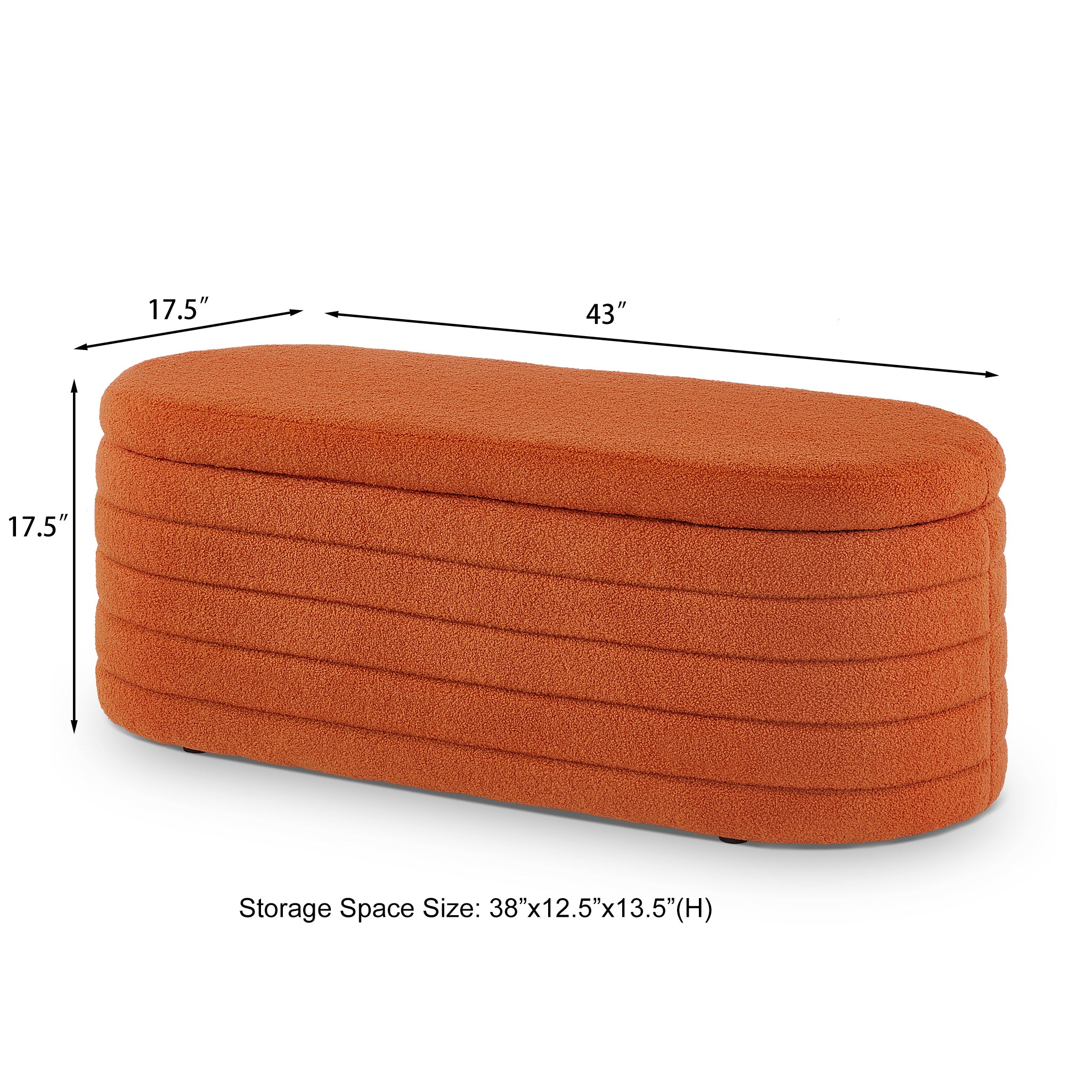 Modern Oval Storage Ottoman Bench, Upholstered Boucle Teddy Fabric End of Bed Bench with Storage, End of Bed Stool with Safety Hinge for Bedroom, Living Room, Entryway, Orange - Grand Goldman Shop
