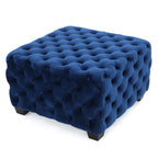Modern Glam Ottoman with Velvet Upholstery and Button-Tufted Design in Navy Blue, 29 x 29 x 18.25 inches - Grand Goldman Shop
