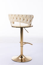 Set of 2  Bar Stools,with Chrome Footrest and Base Swivel Height Adjustable Mechanical Lifting Velvet + Golden Leg Simple Bar Stool-Cream - Grand Goldman Shop