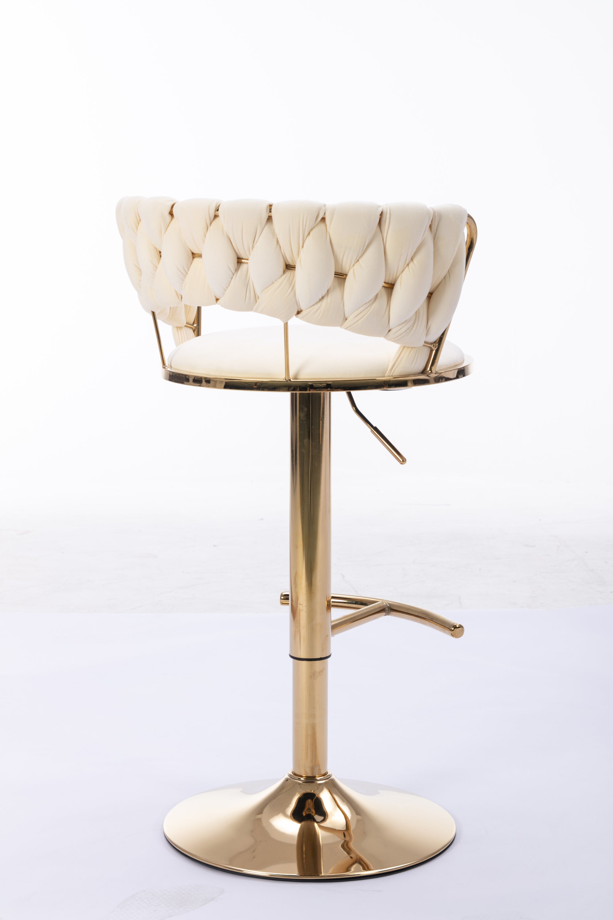 Set of 2  Bar Stools,with Chrome Footrest and Base Swivel Height Adjustable Mechanical Lifting Velvet + Golden Leg Simple Bar Stool-Cream - Grand Goldman Shop