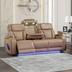 Fortuner Power Reclining 3Pc Living Room Set in Caramel Faux Leather with LED Lights, Massage Function, Bluetooth Speakers and Wireless Charging - Grand Goldman Shop