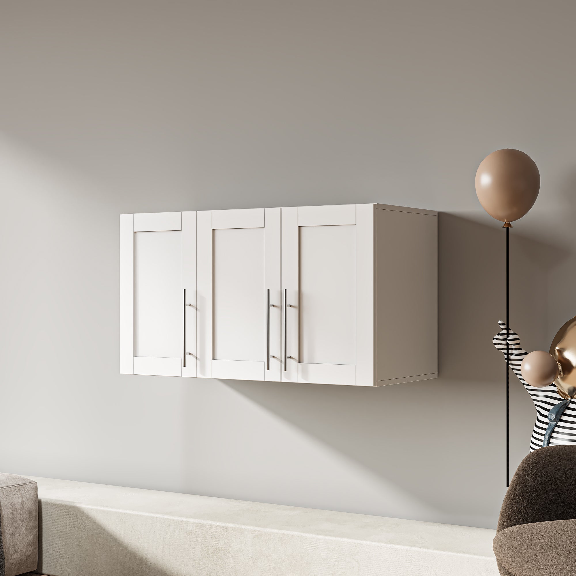 Stackable Wall Mounted Storage Cabinet, 15.75 'D x 35.43' W x 19.69 'H, White - Grand Goldman Shop