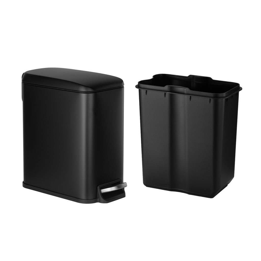 Slim Bathroom Trash Can, 11.4 x 5.71 x 10.7 Inch Small Bedroom Trashcan with Step Pedal & Soft Close Lid, 6L Steel Garbage Can with Detachable Inner Bin, for Kitchen, Home, Dorm, Office, Black - Grand Goldman Shop