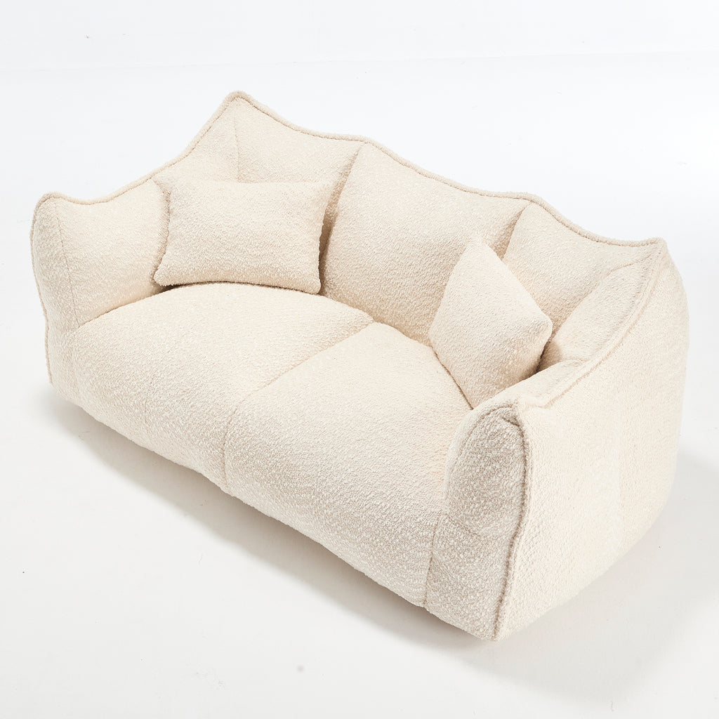 Comfortable Dual Beanbag Chair with High Resilience Foam Core for Two People in Beige Chenille - Grand Goldman Shop