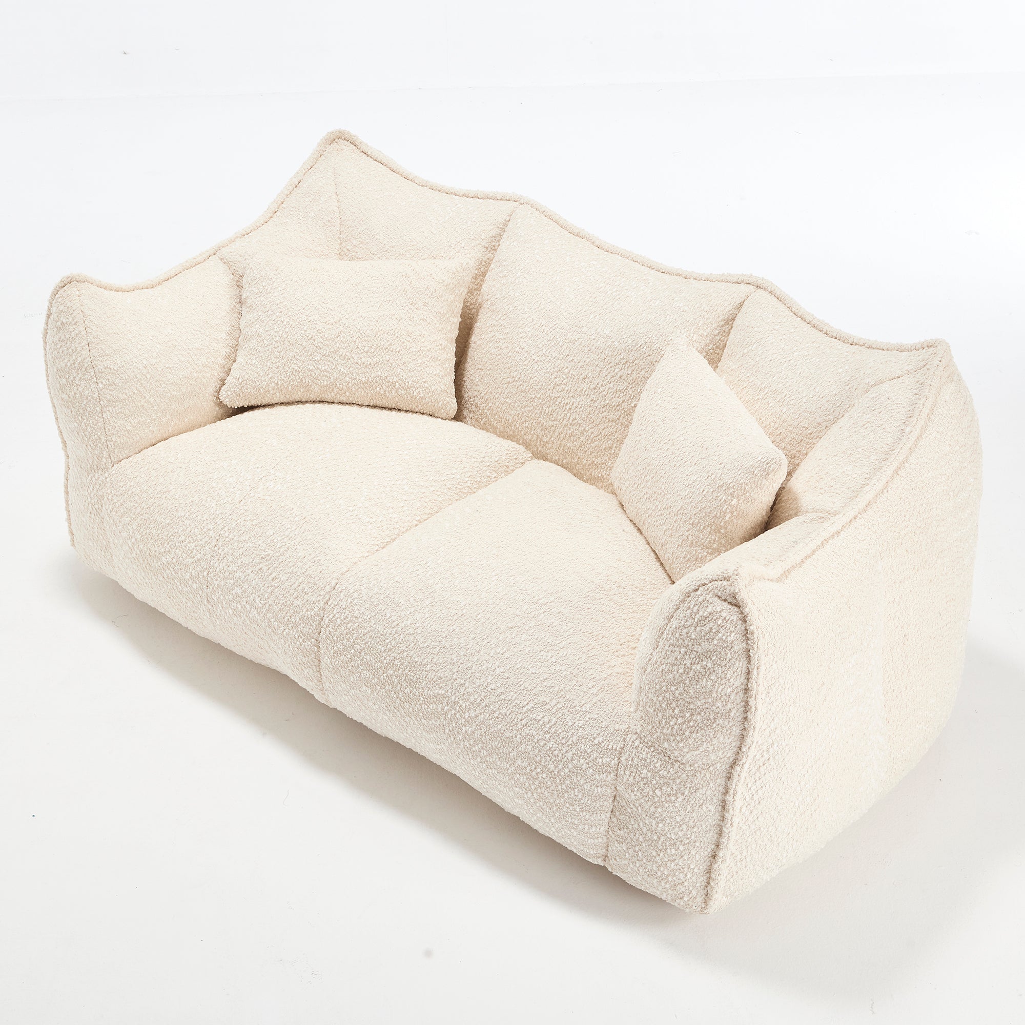 Comfortable Dual Beanbag Chair with High Resilience Foam Core for Two People in Beige Chenille - Grand Goldman Shop