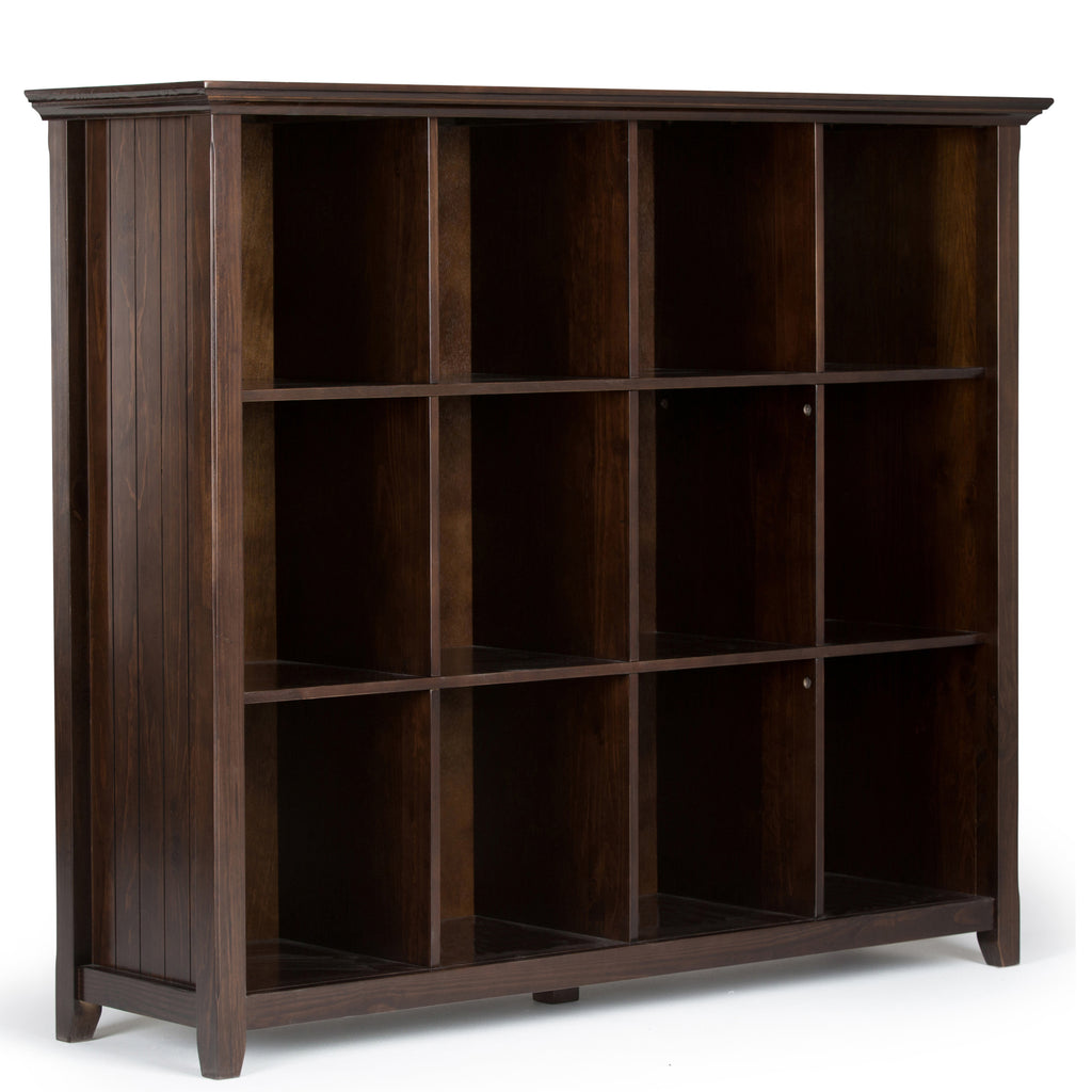 Acadian 12 Cube Storage in Dark Brown Solid Wood with Transitional Design, 57W x 15.75D x 48H inches - Grand Goldman