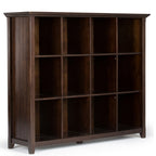 Acadian 12 Cube Storage in Dark Brown Solid Wood with Transitional Design, 57W x 15.75D x 48H inches - Grand Goldman