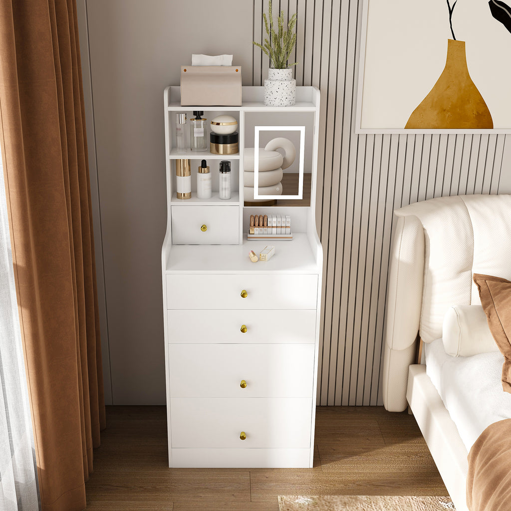 3-in-1 Dressing Table with LED Mirror & Storage Stool, Compact Makeup Vanity, White MDF, 50.39x19.69x15.75 inches - Grand Goldman Shop
