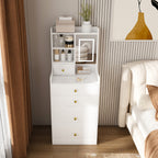 3-in-1 Dressing Table with LED Mirror & Storage Stool, Compact Makeup Vanity, White MDF, 50.39x19.69x15.75 inches - Grand Goldman Shop