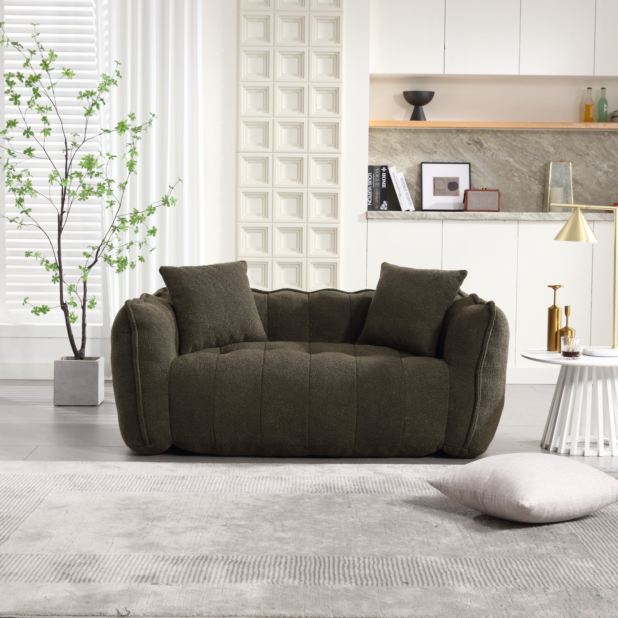 Cozy Beanbag Chair with High Resilience Foam Core for Two - Olive Green Chenille, 66x35x25 inches - Grand Goldman Shop