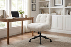Cross Legged Office Chair No Arms, Adjustable Swivel Wider & Thickened, Ergonomic Desk Chair for Home Office, Vanity,White - 
