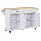Kitchen Island with Rubber wood Countertop, Kitchen Cart on 5 Wheels with Storage Cabinet and 5 Drawers for Dinning Room, White - Grand Goldman Shop