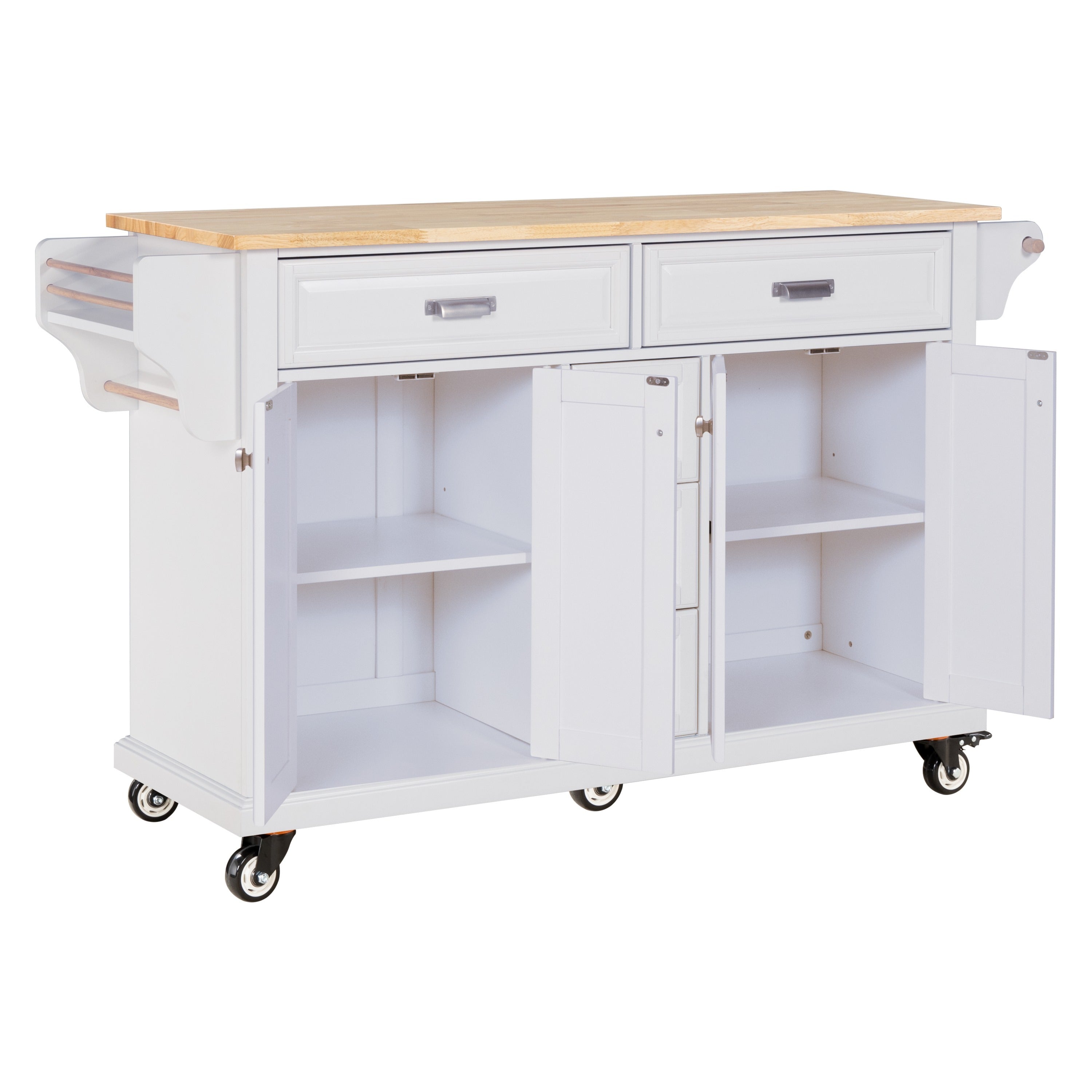 Kitchen Island with Rubber wood Countertop, Kitchen Cart on 5 Wheels with Storage Cabinet and 5 Drawers for Dinning Room, White - Grand Goldman Shop
