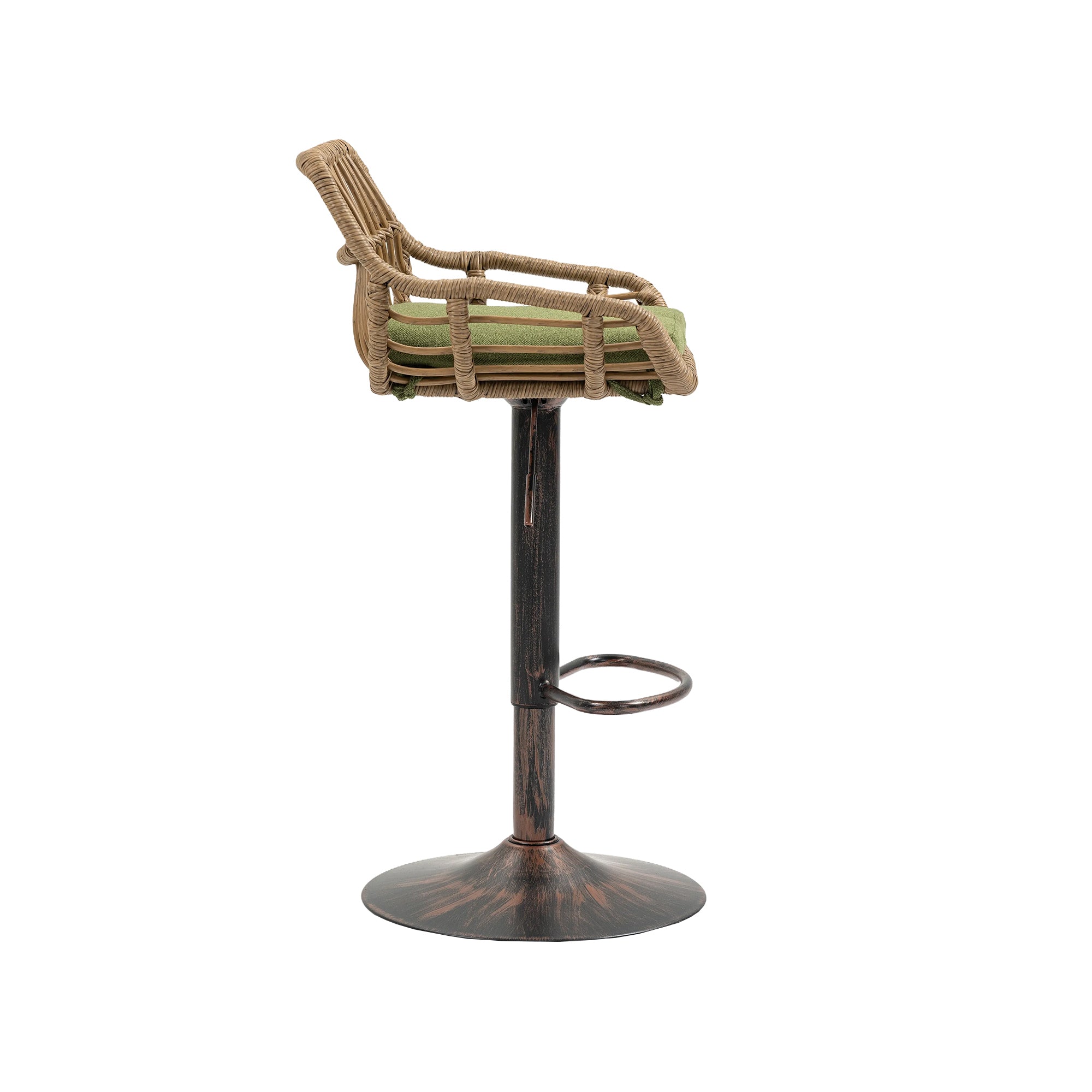 COOLMORE Modern Swivel Bar Stools Set of 2 with Adjustable Height and Footrest in Green Linen - Grand Goldman Shop