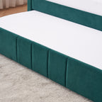 Twin Upholstered Daybed Frame with Trundle, Twin Size Sofa Bed for Bedroom Living Room Guest Room, Wood Slat Support,Emerald - Grand Goldman Shop
