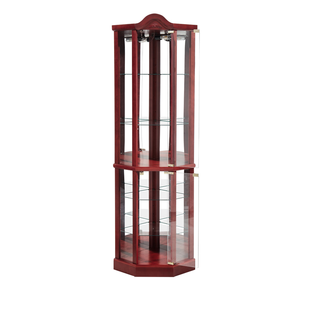 Glass Cabinet Lighted Corner Cabinet Corner Display Curio Cabinet, Glass Display With Light(Included)Bar Cabinet,Wine Cabinet with Adjustable Glass Shelves Carved Decoration Cherry Light(Included) - Grand Goldman Shop