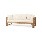Outdoor Extendable Acacia Wood 3 Seater Sofa, Upholstered Cushion Couch, Daybed Sofa Chair, Spacious Seating Lounge Chair, Patio Daybed Sofa for Garden Yard - Grand Goldman Shop
