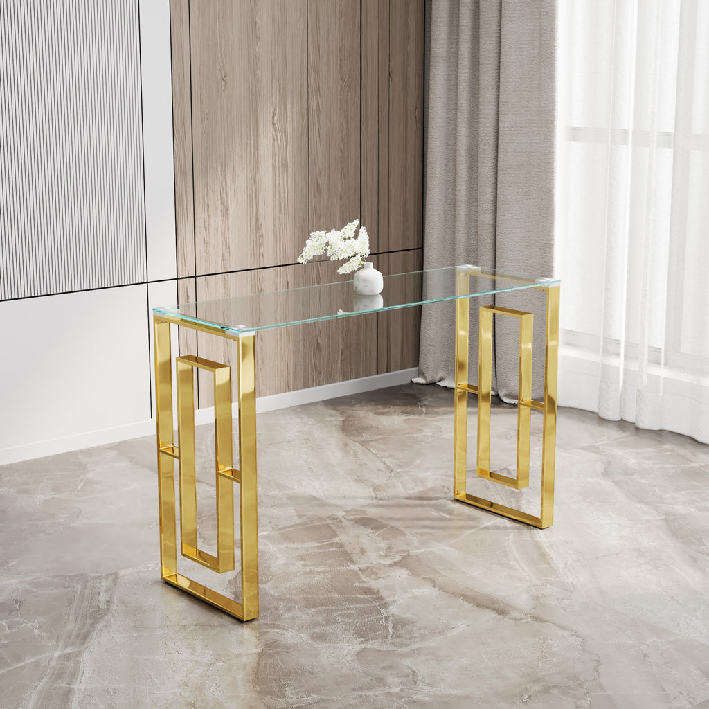 Console Table Stainless Steel Glass,Meal side table Golden Clear  bs-02 - Grand Goldman Shop