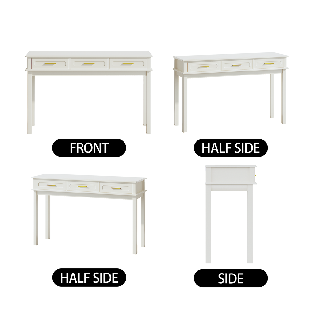 Cream White Vanity Desk with 3 Drawers, Modern Makeup Table or Writing Desk, Multipurpose Dressing Table for Bedroom, No Mirror Included - Grand Goldman Shop