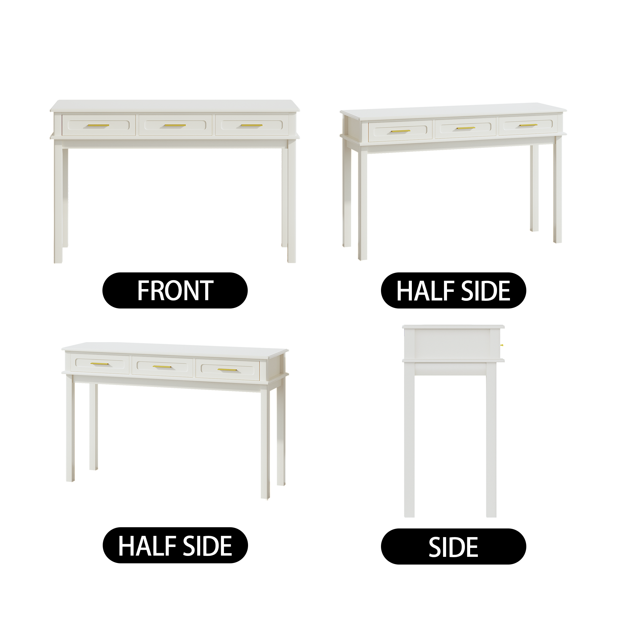 Cream White Vanity Desk with 3 Drawers, Modern Makeup Table or Writing Desk, Multipurpose Dressing Table for Bedroom, No Mirror Included - Grand Goldman Shop