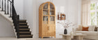 K&K 71' Tall Arched Kitchen Pantry Cabinet with Door Shelves, Farmhouse Kitchen Storage Cabinet with Open & Adjustable Shelves, Hidden Drawer & Glass Door, Cupboard for Kitchen, Dining Room, Natural - Grand Goldman Shop
