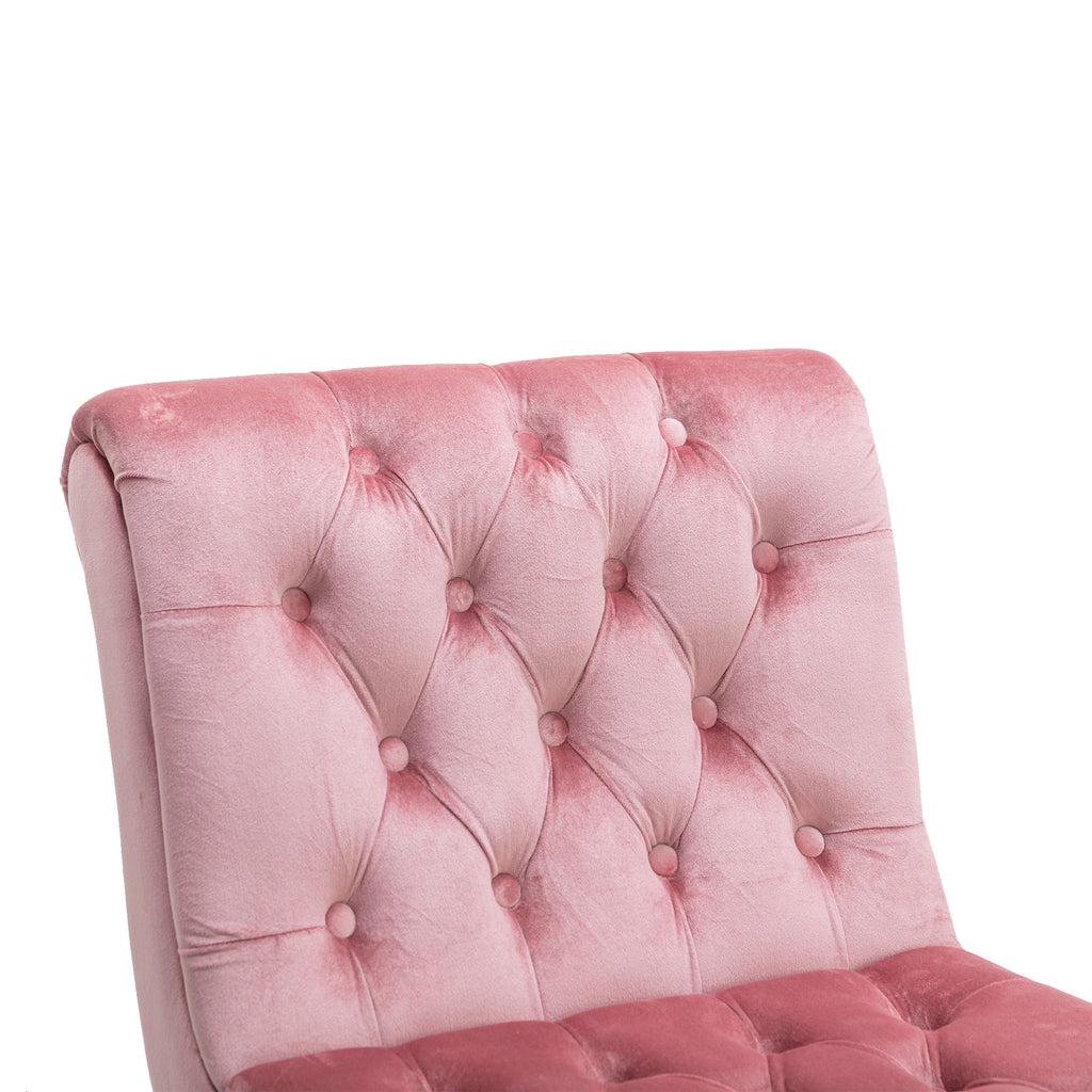 COOLMORE Modern Velvet Armless Accent Living Room Chair / Leisure Chair,Upholstered Fabric Button Comfortable Chair with Wooden Legs for Bedroom, Living Room, Office (Pink Velvet) - Grand Goldman Shop