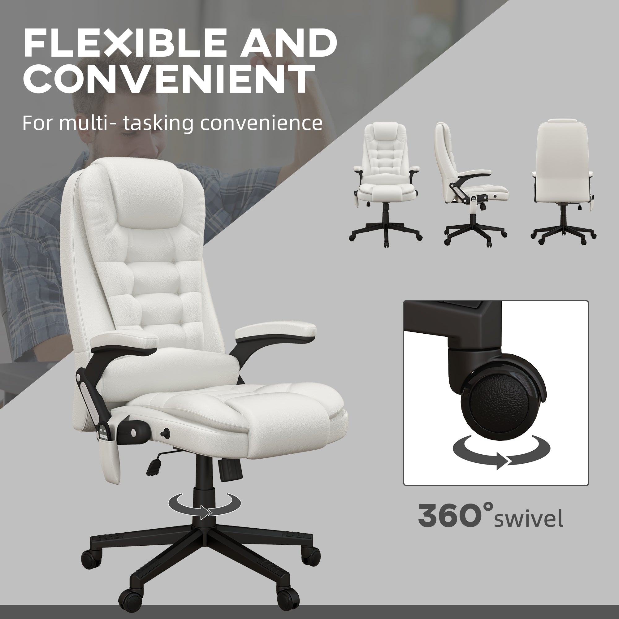 HOMCOM High Back Vibration Massage Office Chair with 6 Vibration Points, Heated Reclining PU Leather Computer Chair with Armr