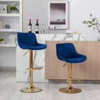 Chrome Footrest and Base Swivel Height Adjustable Mechanical Lifting Velvet + Golden Leg Simple Bar Stool,Set of 2,Navy - Grand Goldman Shop