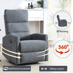 Manual Recliner Chair with Rocker and Swivel in Fabric for Living Room, Grey - Grand Goldman Shop