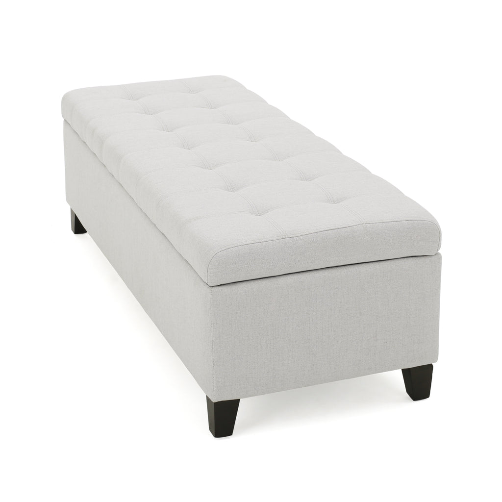 Upholstered Storage Ottoman Bench, Entryway Bench, End of Bed Bench, Ottoman Foot Rest for Bedroom, Light Grey, 300lbs - Grand Goldman Shop