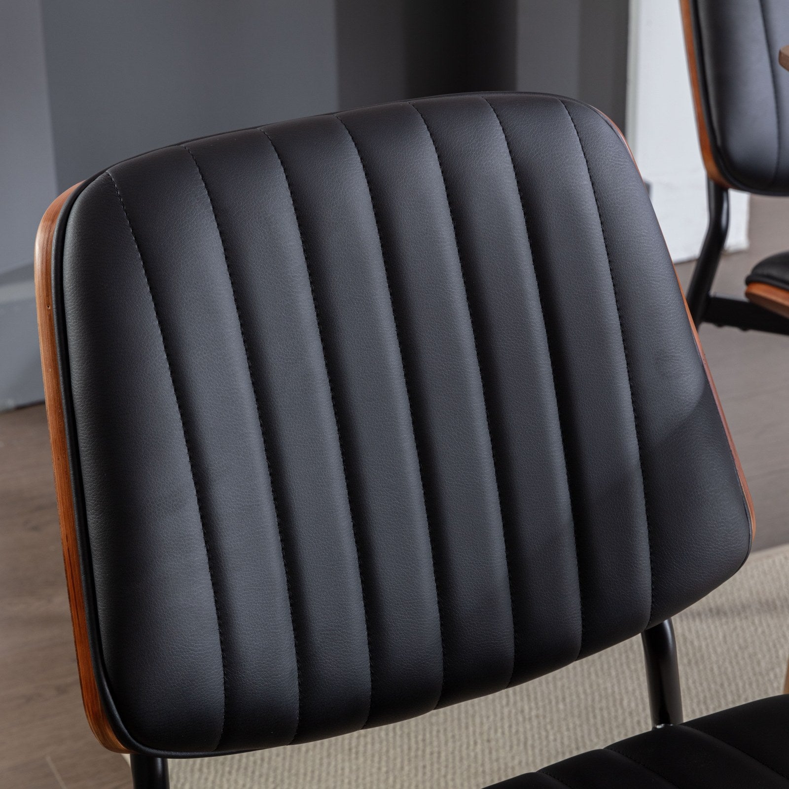 A&A Furniture, Dining Chairs Set of 2 Mid Century Modern Retro Faux Leather Chair with Walnut Bentwood Back Upholstered Seat Metal Legs Adjustable Foot for Kitchen Dining Room Chairs(Black PU) - Grand Goldman Shop