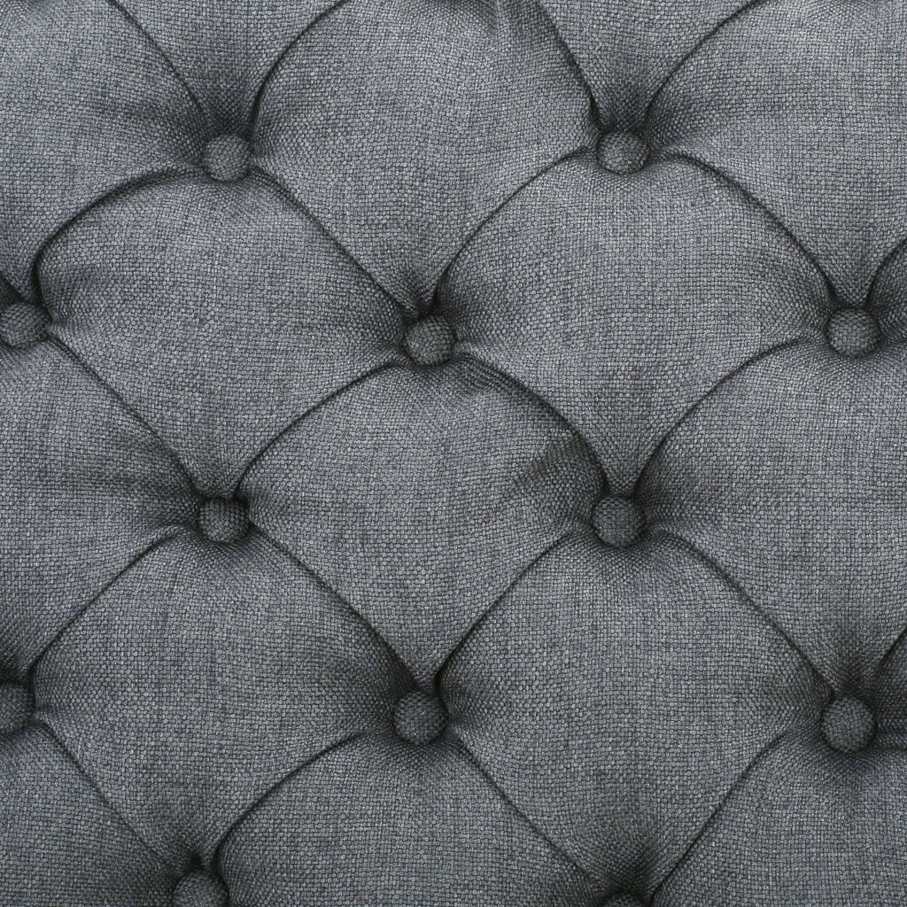 HAYES Contemporary Armed Storage Bench with Rolled Arms and Button Tufting in Dark Gray Fabric - Grand Goldman Shop