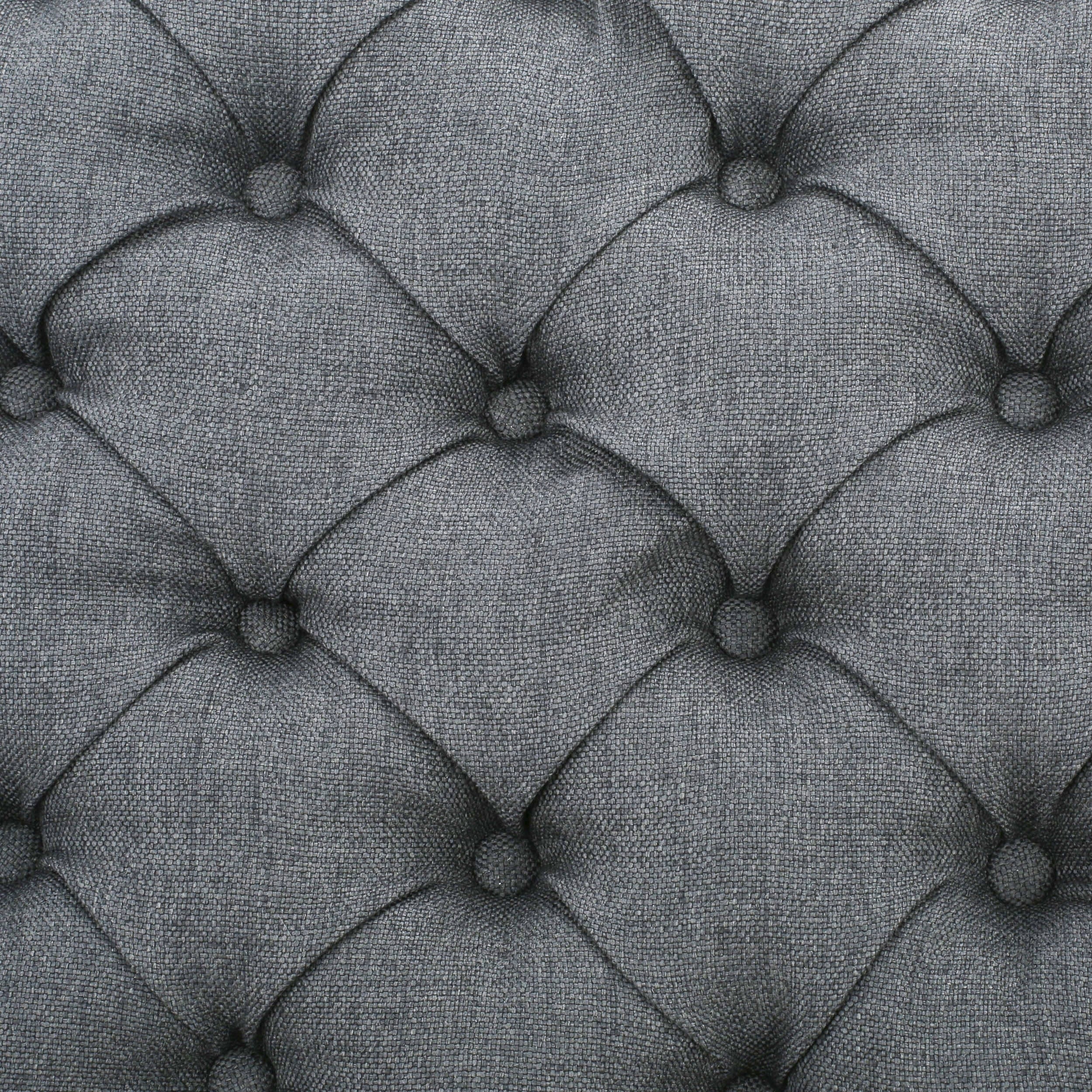 HAYES Contemporary Armed Storage Bench with Rolled Arms and Button Tufting in Dark Gray Fabric - Grand Goldman Shop
