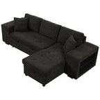 Modern L-Shape 3 Seat Reversible Sectional Couch with Pull Out Sleeper Sofa, Storage Chaise, 2 Stools, Charcoal Grey, Linen Chenille - Grand Goldman Shop