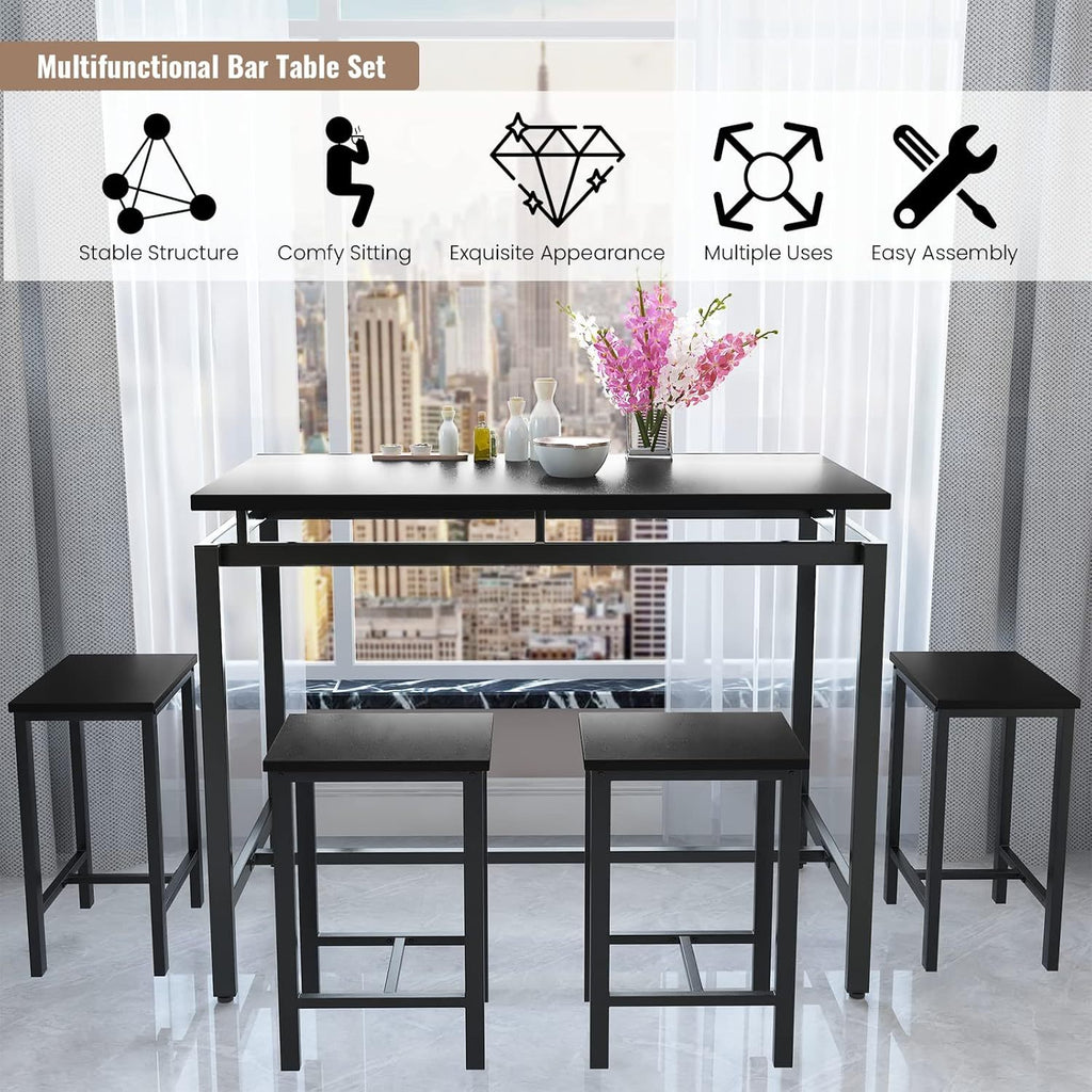 5 Pieces Dining Table Set for 4,Black Bar Table Set with 4 Bar Stools Counter Height Bar Table and Chairs Set. Pub Table Set Breakfast Table for Kitchen, Small Space - Grand Goldman Shop
