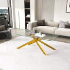 47.2' Rectangular Clear Tempered Glass Coffee Table,Stylish Design with Golden Metal Legs, Coffee Table for Living Room - Grand Goldman Shop